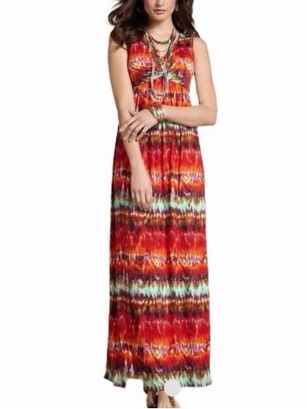Chico's Red Orange Tie-Dye Maxi Dress size 1 - Picture 2 of 4